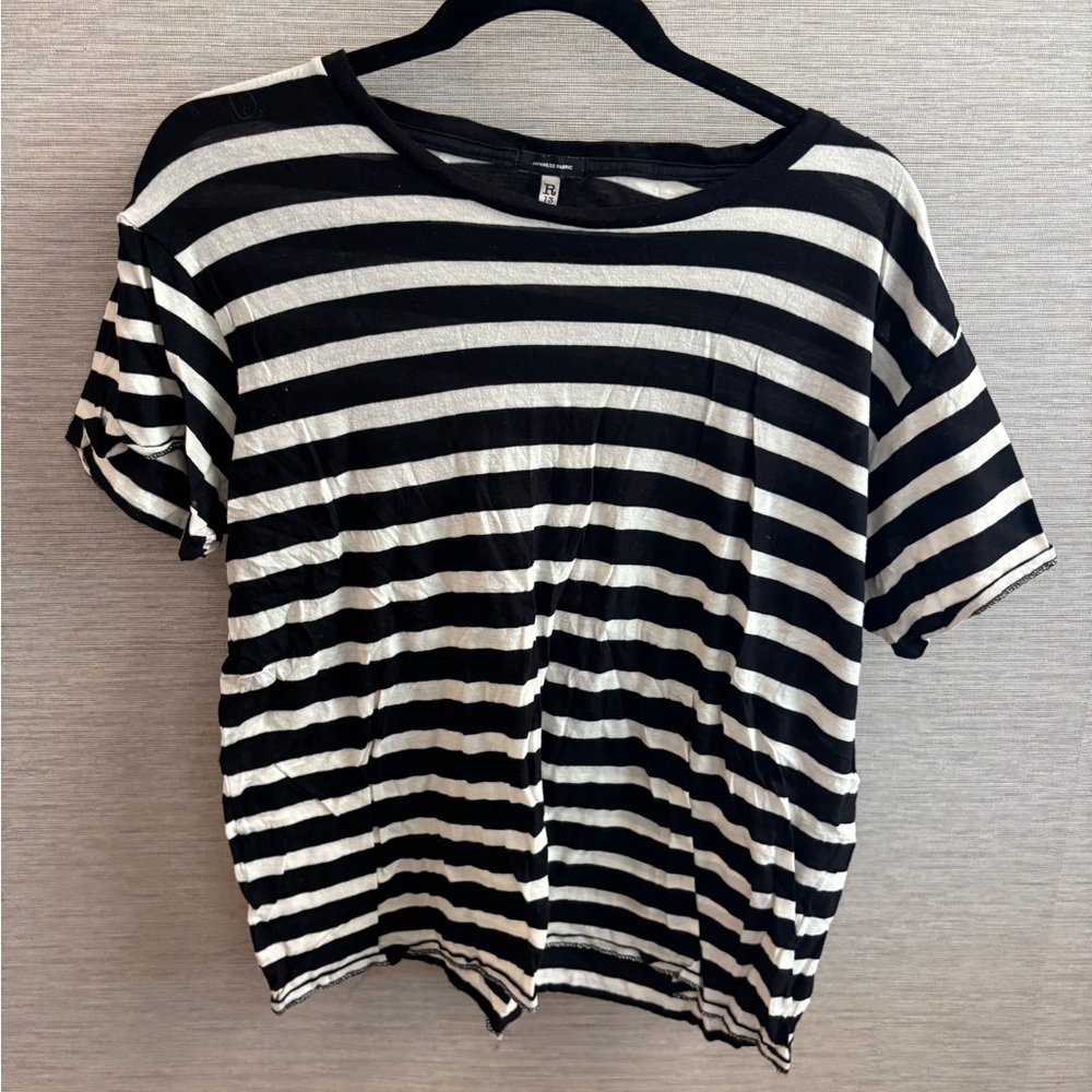 R13 Black and White Striped Short Sleeve Tee